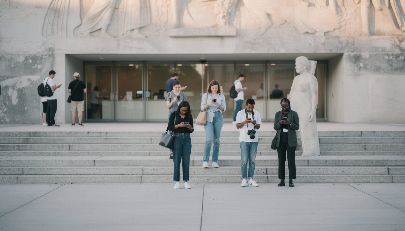 The Met gallery interior — vaulted ceilings, polished marble floor, and rows of paintings.